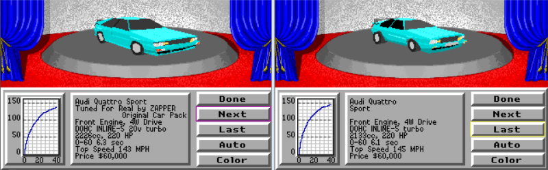 Zapper's Car Pack - Audi Quattro Sport - new front showroom (CAR0) comparison with original car